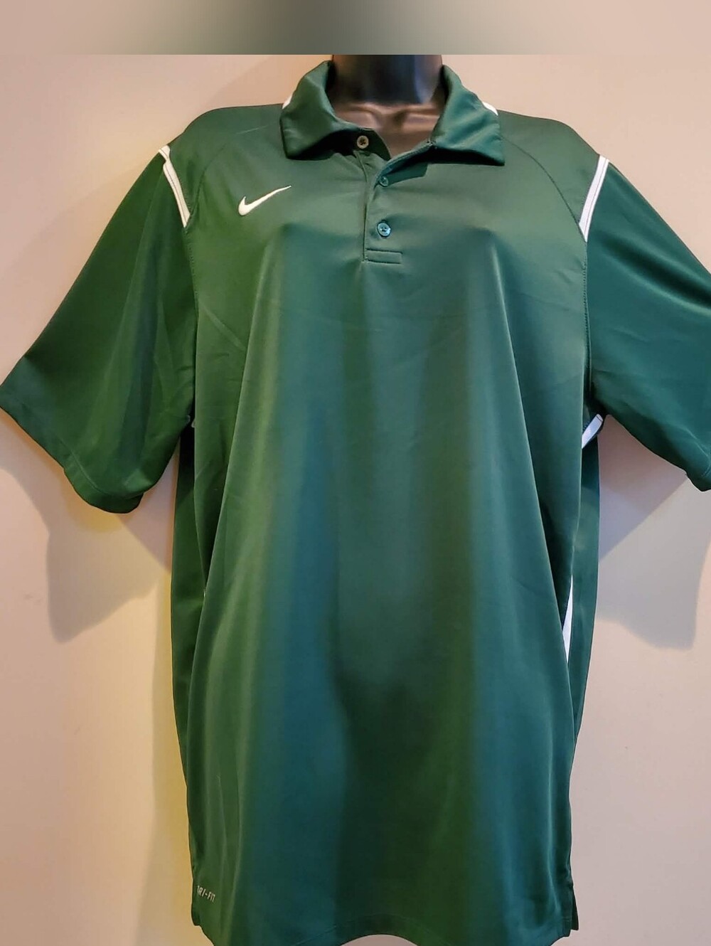 Nike Dry Fit Golf Dark Green Polo with White Accents Men’s Short Sleeve Sz L